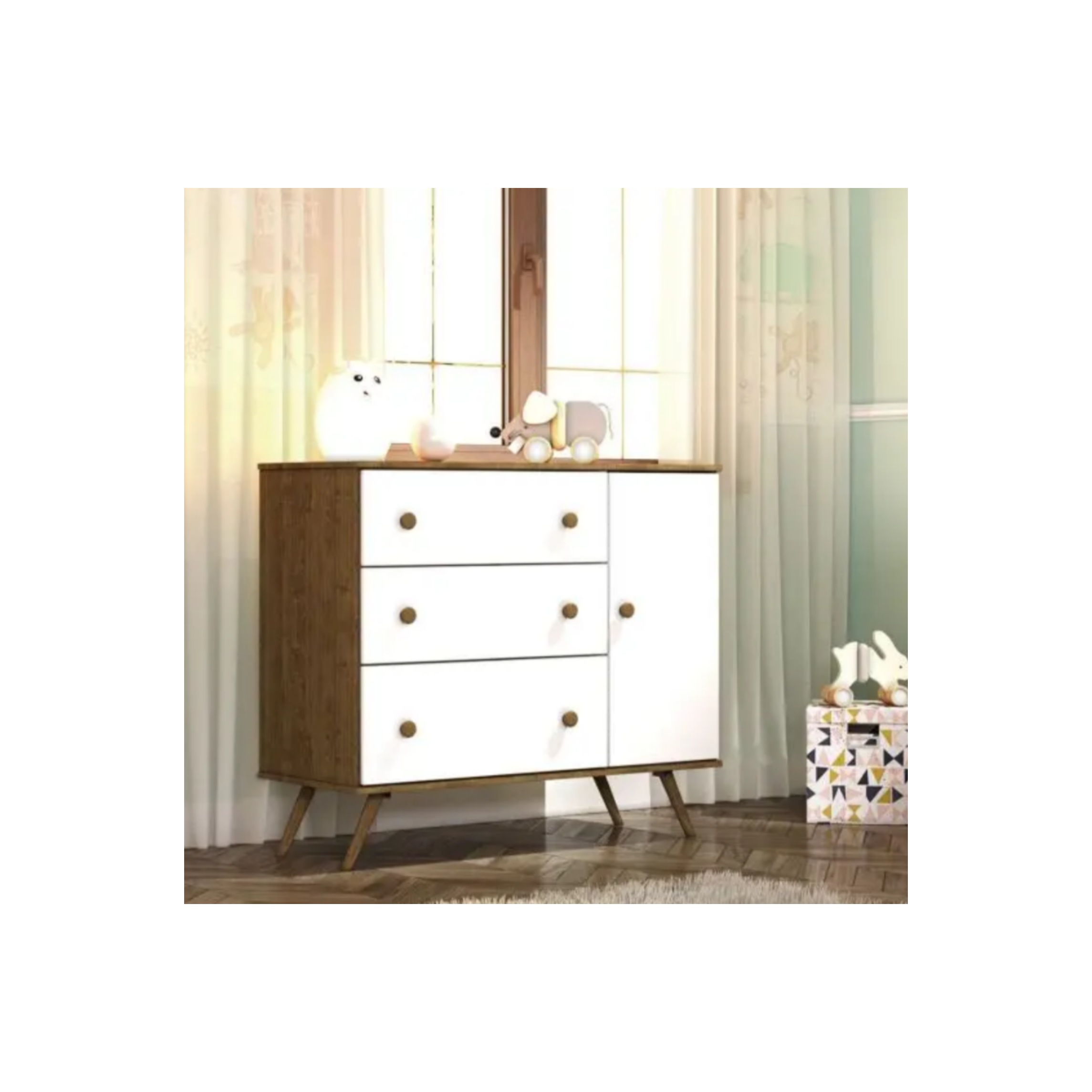 Comoda Twister Sapateira Imbuia Rustico/Neve